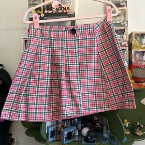 Topshop pink and green plaid school girl mini skirt